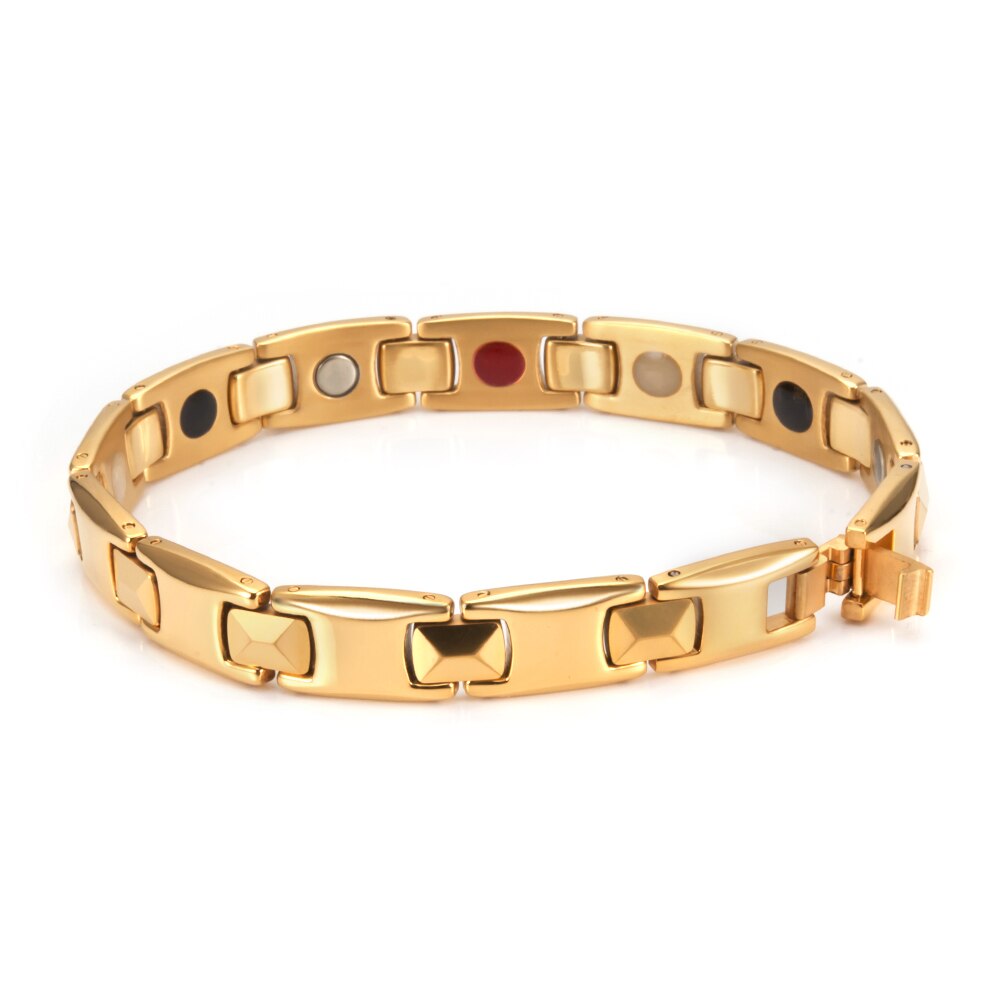 Wollet Gold Titanium Bracelet for Men Birthday Idea with 5 in 1 Magnets 21.5cm/10mm (TIB-4705G)
