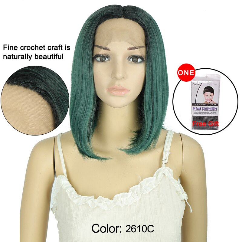 Di Fei Cosplay Synthetische Lace Front Pruik Korte Bob Rechte Met Staart Krullen 13 "Dark Green Pruik Voor Zwarte vrouwen Cosplay Pruik: Default Title