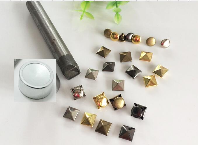 1set Square Rivet Fixing tool kit+ 100set 8 Pyramid Studs Rivet Nailhead Spike Square Leather Craft DIY Rock Punk