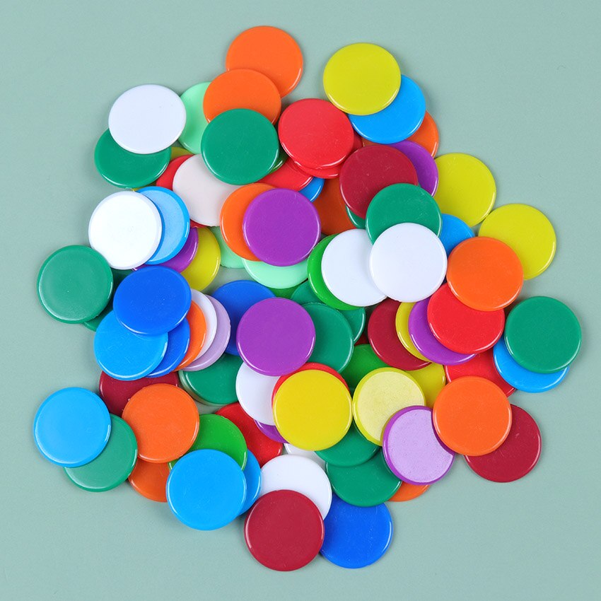 100 st plastpokerchips casino bingomarkörer familjeklubb karneval bingotillbehör brädspel leksak: Fast blandning