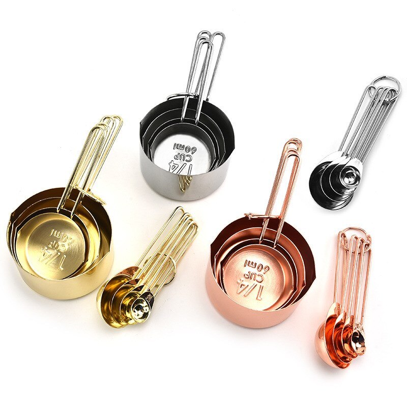 Ensemble de cuillères à mesurer en acier inoxydable, 8 pièces, tasses à mesurer en or Rose, accessoires de cuisine, cuisson du thé, cuillère à café, outils de mesure