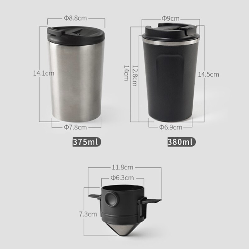 380Ml Portable main-tasse café isolation tasse en acier inoxydable voyage tasse isolation suspendus oreille filtre goutte à goutte