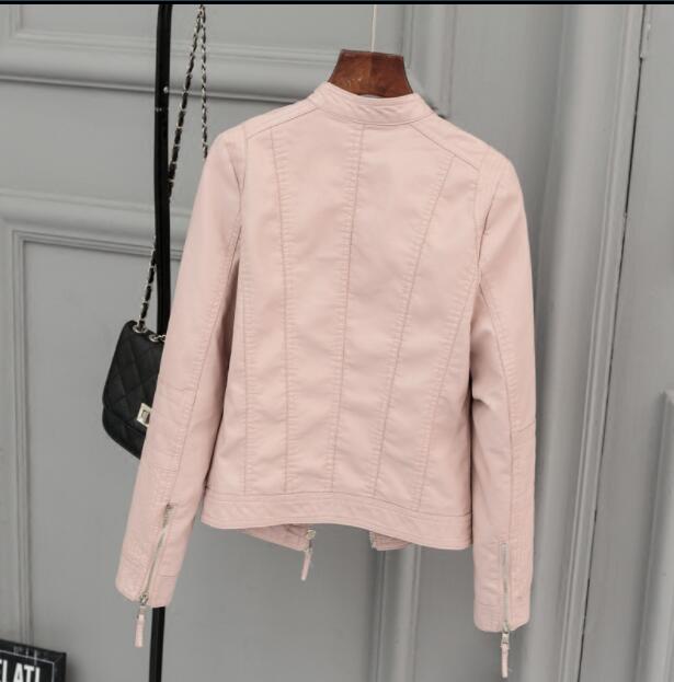 European Style PU Leather Jacket Autumn Motorcycle Leather Outerwear Women Bodycon Biker Coat Basic Streetwear