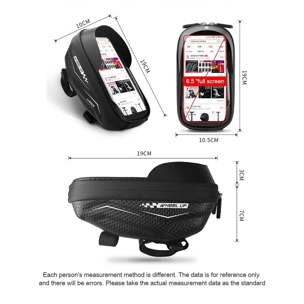 Hjul op cykelstel hårdt skal tasker reflekterende mtb cykeltaske touchscreen cykling vandtæt rør sag mobiltelefon opbevaringstaske: B
