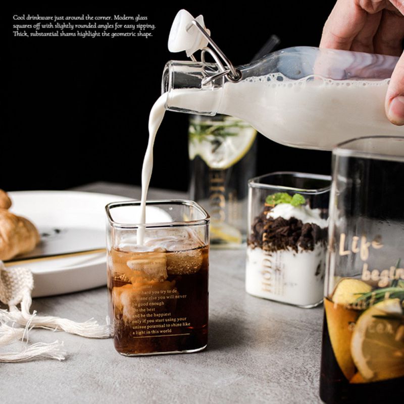 250ml/400ml Golden Heat-resistant Square Glass Cup Water Milk Juice Simple Juice Cup Dessert Cup Shake Glass-