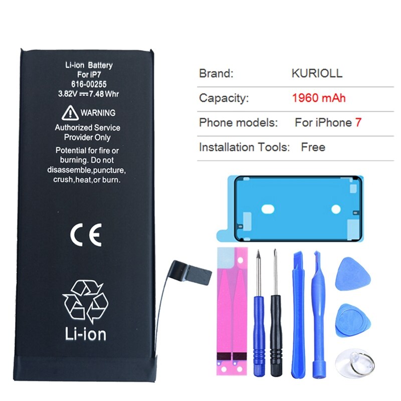 Kurioll Originele Batterij Voor iPhone 6 6G 6S 7 8 Plus batarya Vervanging Real Capaciteit Mobiele Telefoon Bateria voor iPhone Batterij