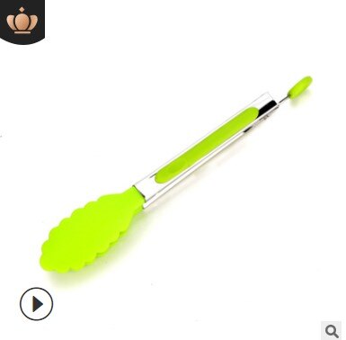 Silicona espaguetis ensalada tostada carne de barbacoa pinzas largas planas herramienta para cocina herramientas de cocina pinzas de comida: Green