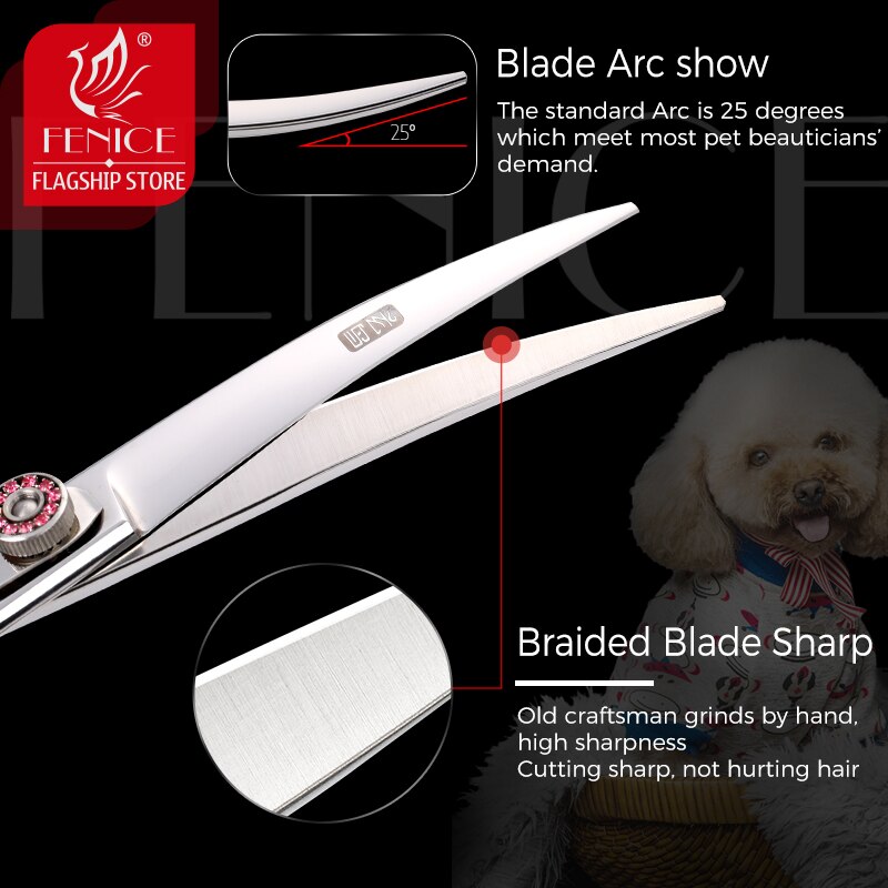 Fenice, tijeras para perros de 6,5/7 pulgadas, en tijeras de peluquería canina, tijeras curvas de corte, tijeras
