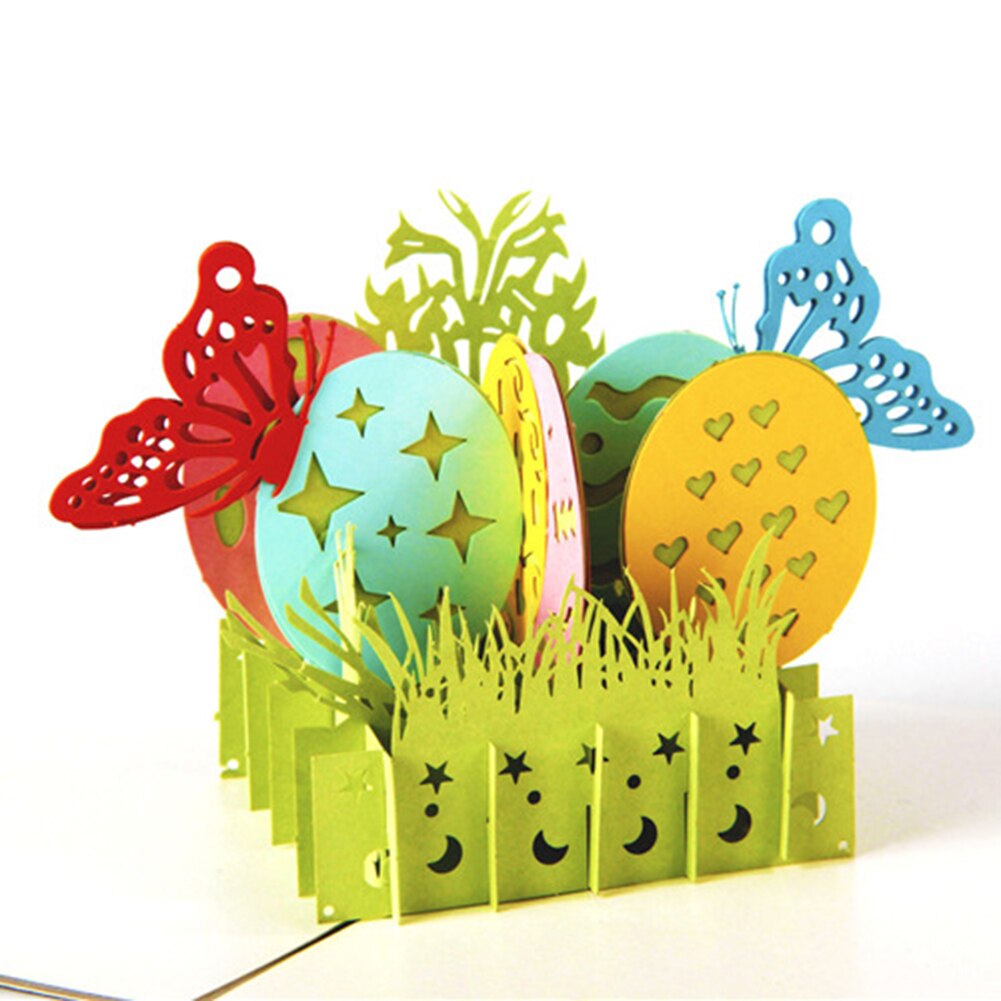 3D Pop-UP Easter Greeting Cards Butterfly Eggs Postcard Handmade Cutting Vintage Invite Cards with Envelope