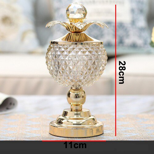 European Metal Glass Small Storage Tank Small Ornaments with Lid Art Crafts Living Room Office Flower Crystal Candy Storage Jar: C