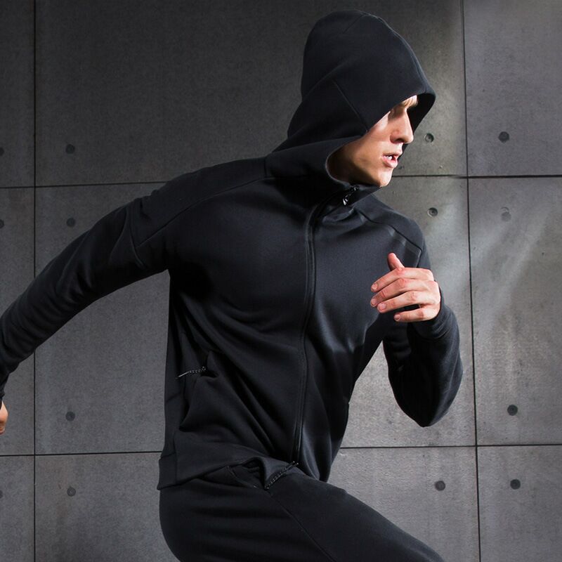 Men Running Jackets Sweater Compression Outdoor Sports Soccer Football GYM Tights Fitness Hooded Jacket Reflective zipper