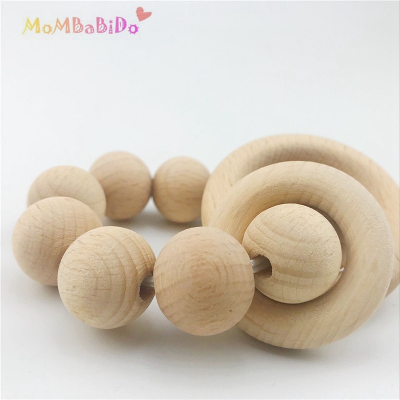 Biologische baby houten beuken kralen natuurlijke houten bijtring speelgoed ronde rammelaar natuurlijke rammelaar ecologisch speelgoed unisex babyshower