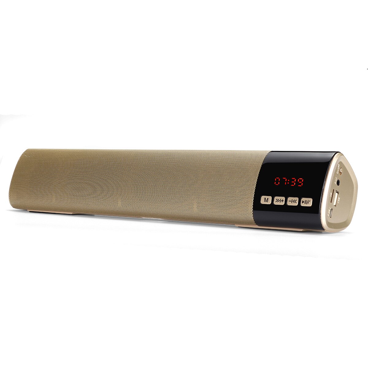 Hjemme-tv pc bluetooth soundbar høyttaler bærbar trådløs subwoofer 3d surroundhøyttalere hifi støtte fm radio klokke tf usb: Gull