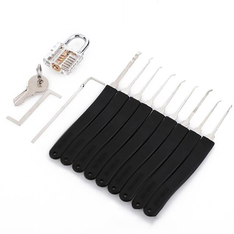 Locksmith Hand Tools Supplies Lock Pick Set Transparent Visible Practice Padlock With Broken Key Removing Hooks Hardware Tools: 1 Transparent Lock / 24Pcs Lockpick Tools