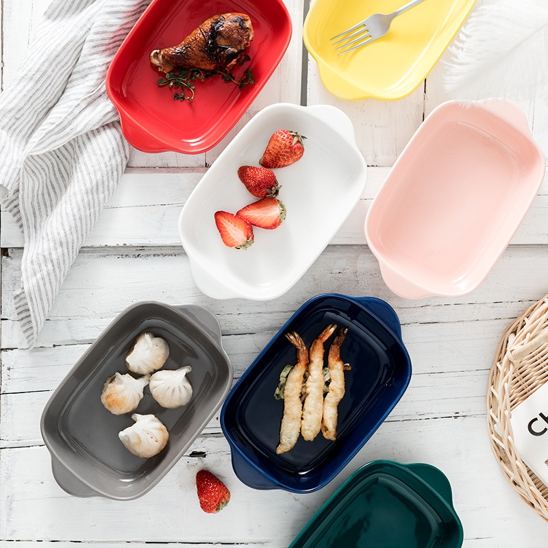 Rectangular Ceramic Baking Tray Double-eared Rice Plate Baking Mold Oven Pasta Thousand-level Baking Tray Microwave Oven