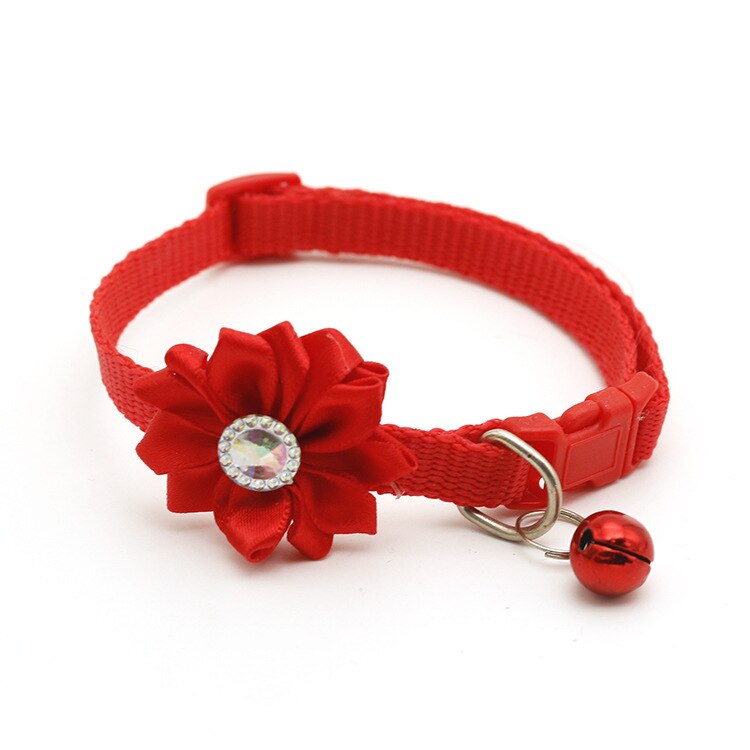 Collier en forme de cloche pour animal de compagnie, motif floral, collier pour chat, petit chien, chiot, réglable, ruban en Nylon: red