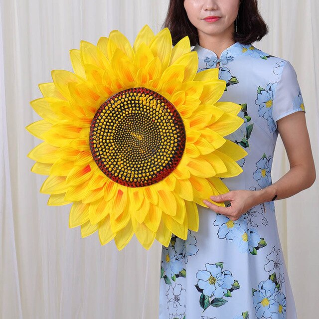 60CM Large Sunflower Head Performing Props Handhold Artificial Silk Flower Wall Hanging Wreath Home Wedding Party Decoration