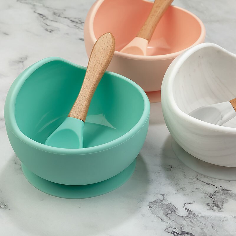 1set Silicone Bib Feeding Set Baby Bowl Tableware Waterproof Spoon Non-Slip BPA Free Silicone Portable Tableware for Children