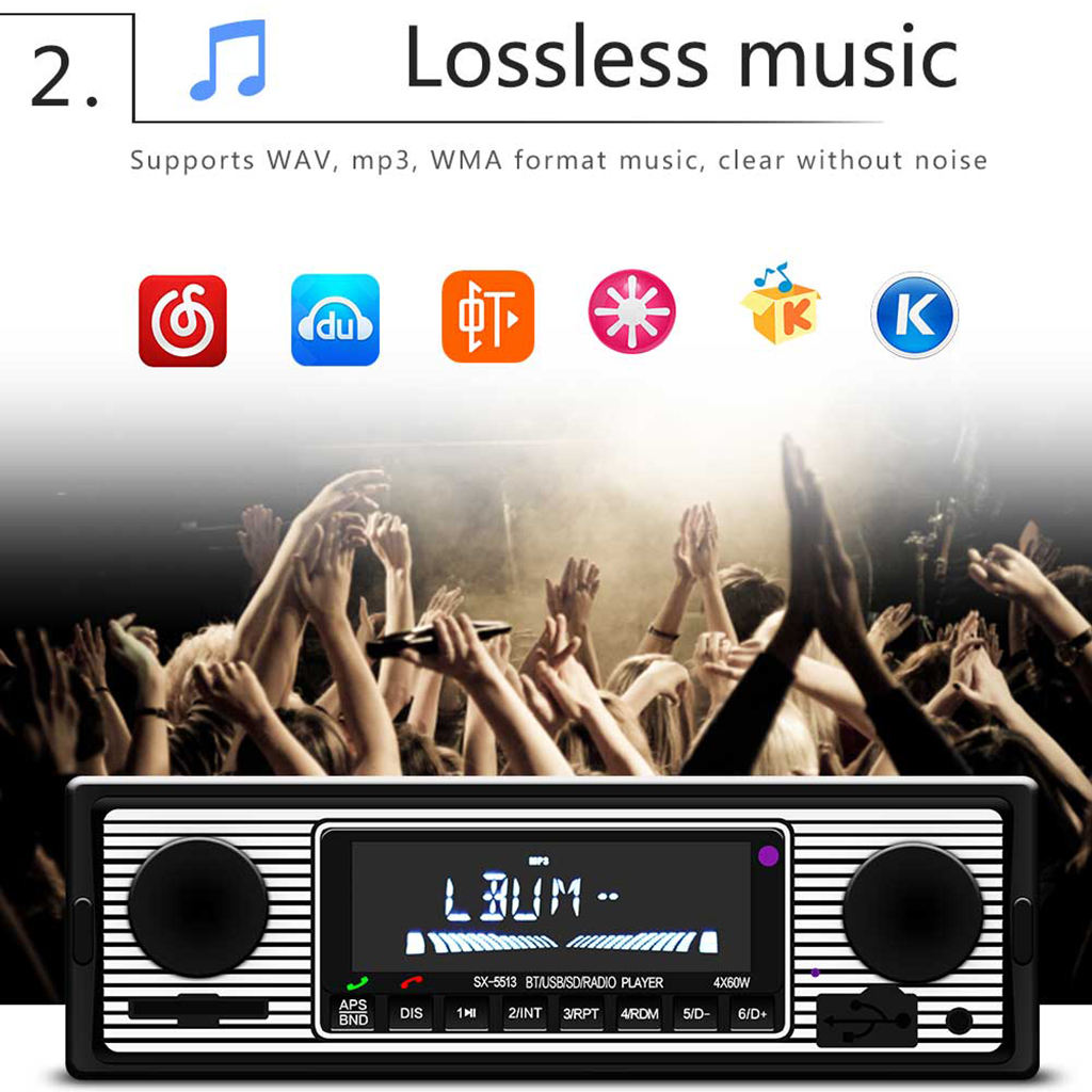12V 1 Din Bluetooth Vintage Car Radio MP3 Player Stereo USB AUX Classic