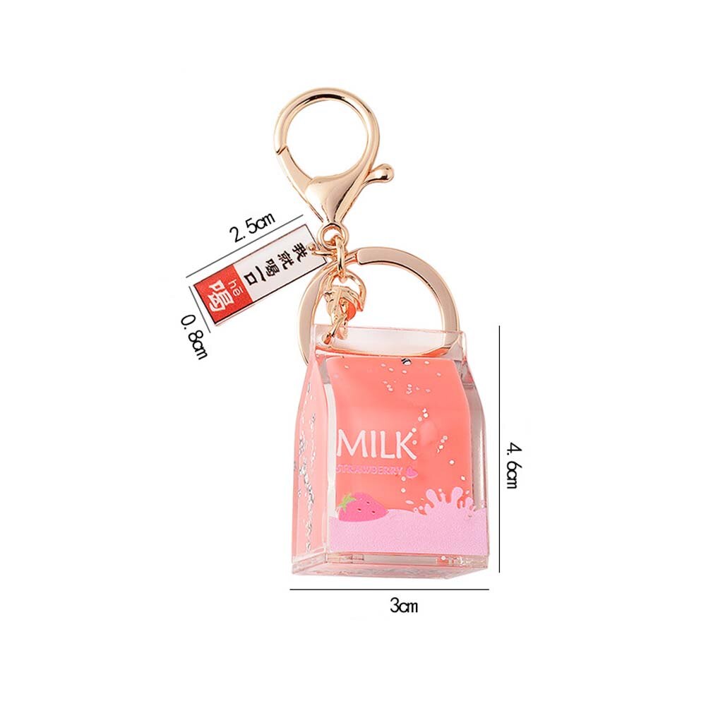 Acrylic Dairy Cow Milk Drinks Keychain Fruit Milk Moving Liquid Keyrings Decompression Drift Bottle Jewelry Kids