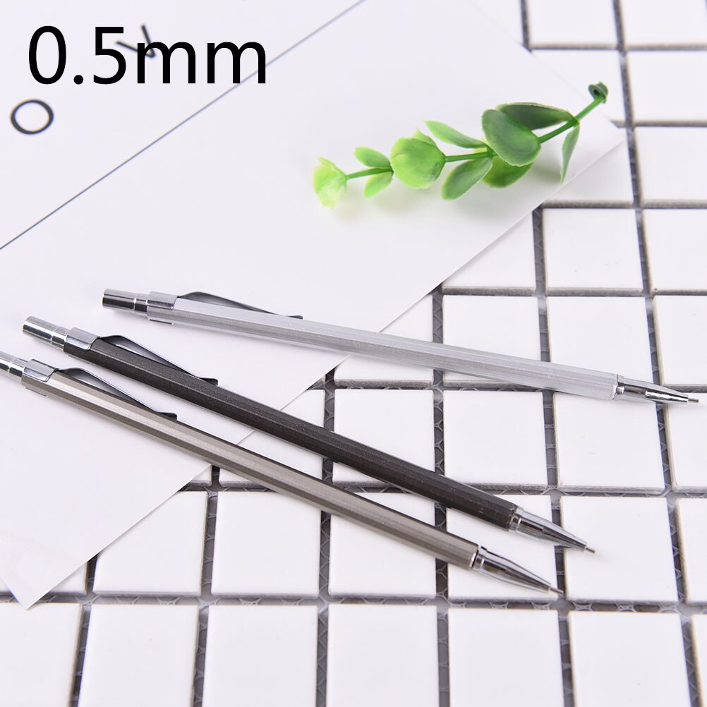 0.5/ 0.7mm Automatic Drafting Pencil, Lead Size, Metallic Black Sliver Barrel Mechanical Pencil Length: 14.5cm: N2