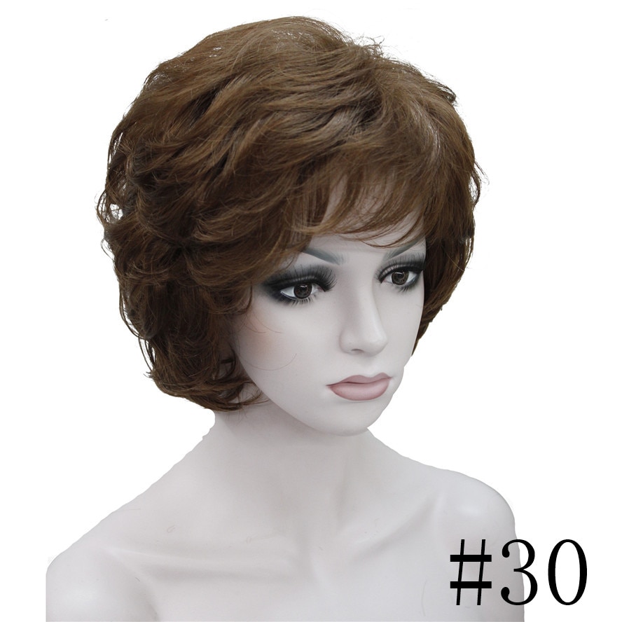 Strongbeauty damperuker svart/brun naturligt kort lockigt hår syntetisk hel peruk 18 färg: #30
