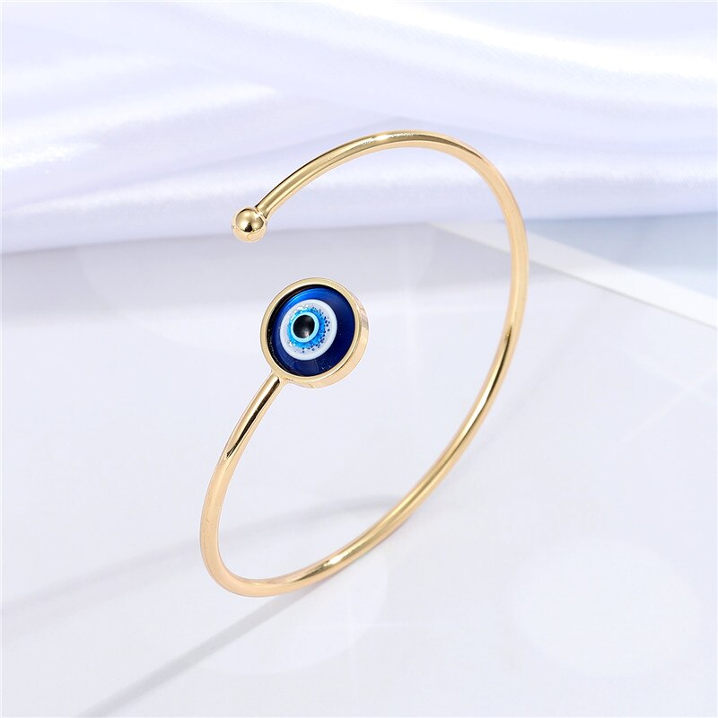Bracelet porte-bonheur mauvais œil bleu pour femmes, 1 pièce, Vintage rond turc, ouvert, réglable, bijoux B41: jin lan yan