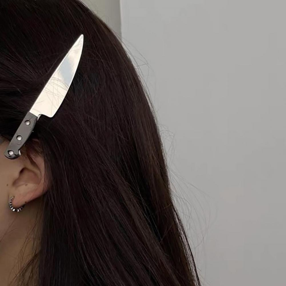 Cuchillo de emulación divertido, pinzas para el pelo, forma de cortador, horquilla tipo espejo, cortador de bordes, horquilla, pinza para el pelo, horquilla de flequillo para niñas
