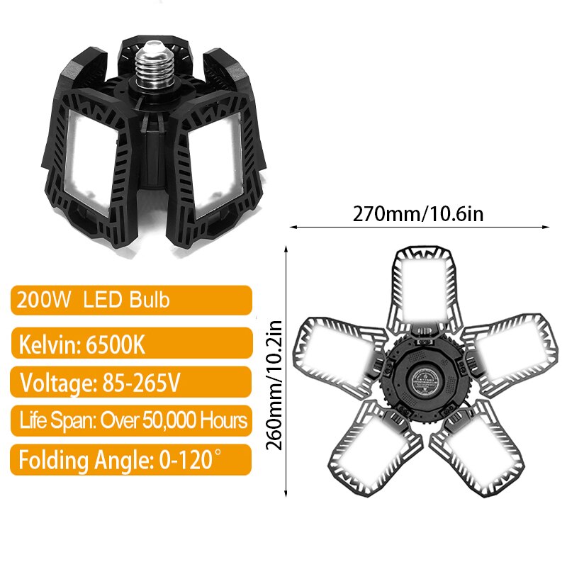200W 100W LED Garage Light With Remote Control E27 LED Bulb Ceiling Lamp 85-265V Deform Light for Workshop Warehouse Factory Gym