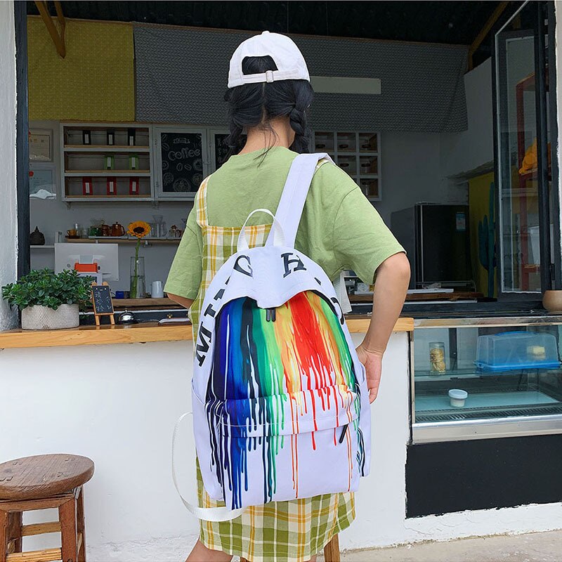 Kvinner fritidsveske svart lerret wowens ryggsekk topp ryggsekker for jenter studentveske