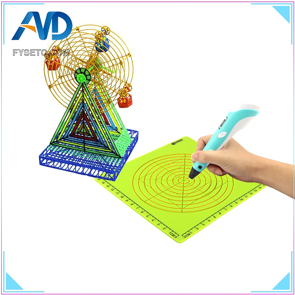 Super Multi-Purpose 3D Green Silicone Mat Basic Template + 10M PLA Filament 1.75mm For 3D Printer Pens Children