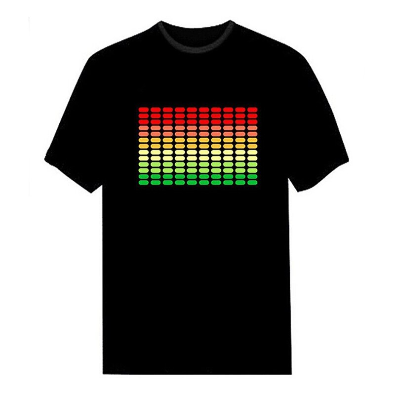 Mænd lydaktiveret ledet t-shirt lyser op blinkende rock disco equalizer kortærmet ledet t-shirt: L