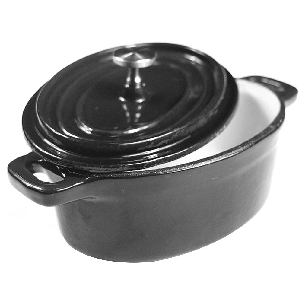 Nederlandske ovner emaljert støpejern dekket gryte oval mini gryte panela kokekanne kokekar ollas de cocina: Svart