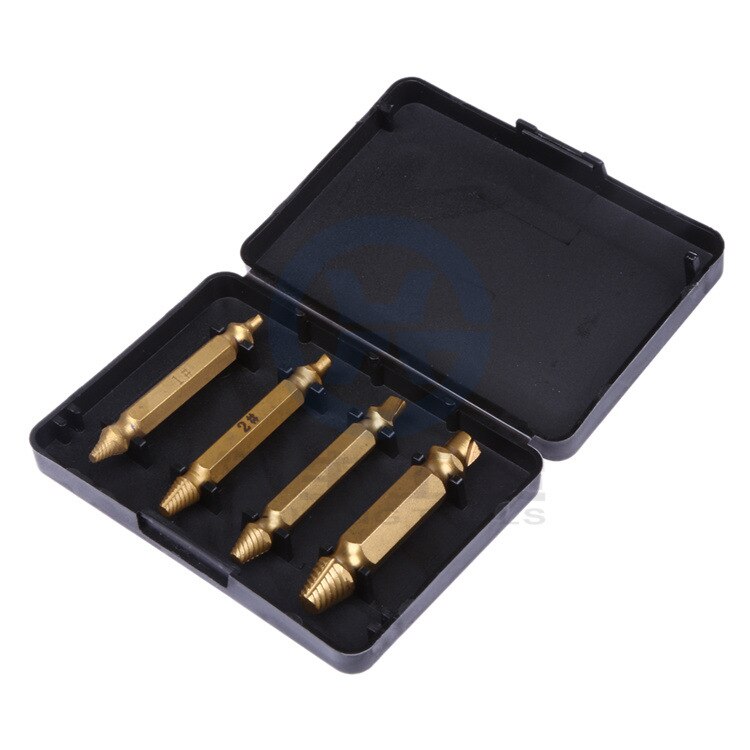 4Pcs/Set Screw Extractor Damaged Screw Extractor Drill Bit Extractor Drill Set Broken Speed Out Bolt Extractor Stud Remover Tool: With Box / Gold S2 Steel