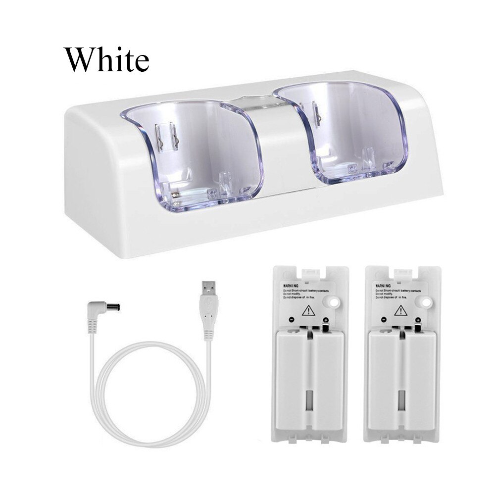 For Nintendo Wii Remote Controller Charger Dock Charging Station USB Cable Cradle with Rechargeable Battery Game Accessories: Model1 White