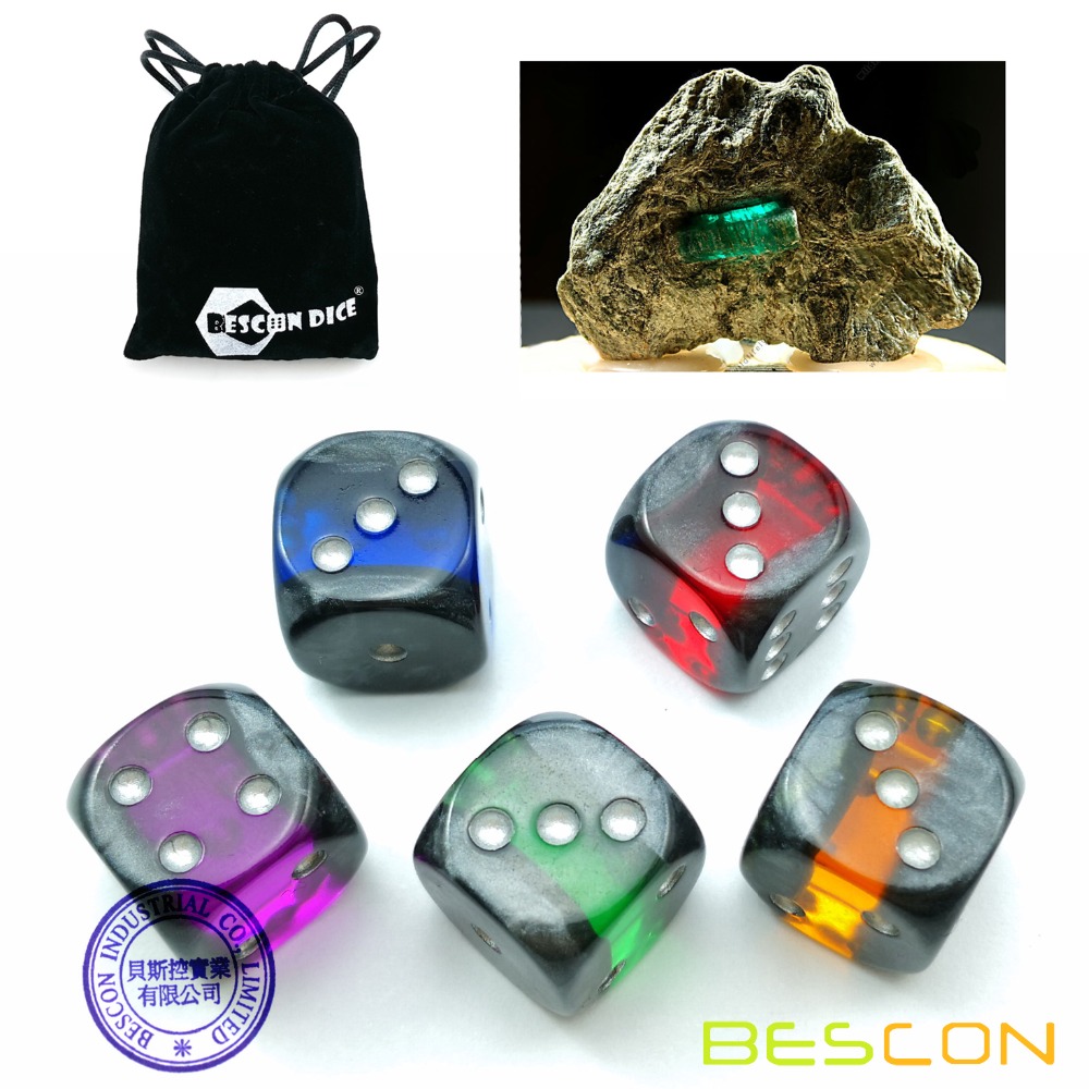 Bescon Mineral Rocks GEM VINES 6 Sides 16MM Dice Set 20 Pack, 5/8" D6 Mineral Rock Dice Set in Assorted Colors