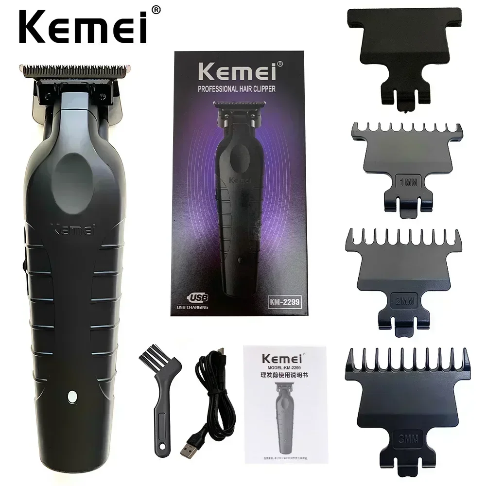 Kemei 2299 Barber Akku-Haarschneider 0 mm Zero Gapped Carving Clipper Detailer Professionelle elektrische Finish-Schneidemaschine