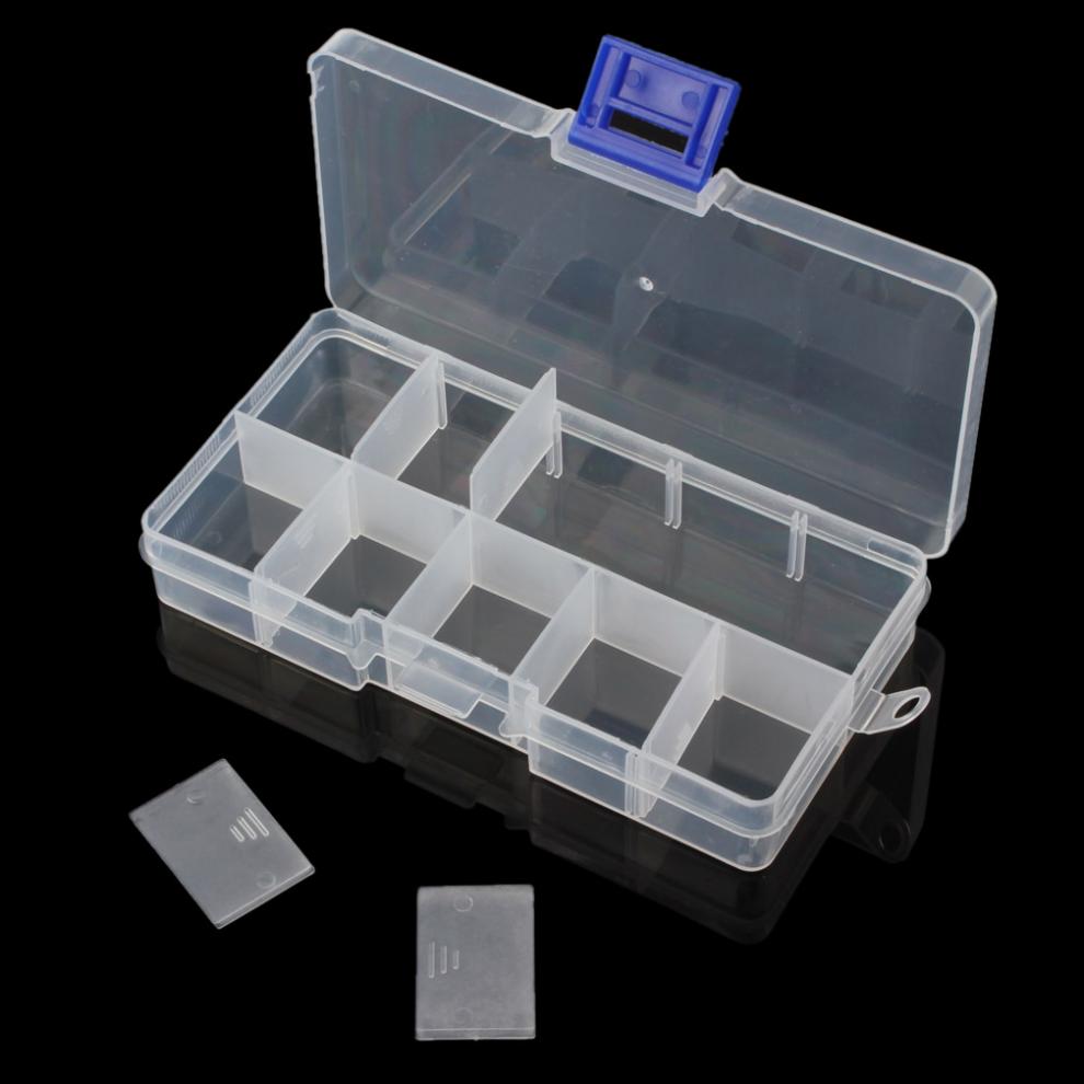 Organizador pequeño de 10 compartimentos de almacenamiento estuche para joyería de plástico transparente con divisores ajustables para pendientes artesanales, cuentas de fusibles para uñas