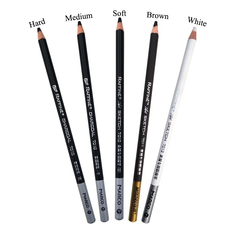 Marco Raffine Sketch Drawing Pencils Set 9B 8B 7B 6B 5B 4B 3B 2B B HB H 2H 3H Standard Pencil for Sketching Office School: 5pcs Charcoals