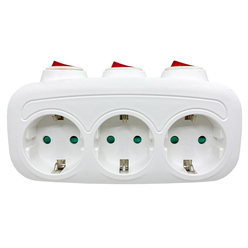 Enchufes eléctricos de la UE con interruptor de encendido/apagado, adaptador de extensión estándar alemán de 1 a 3 vías montado en Euro: Default Title