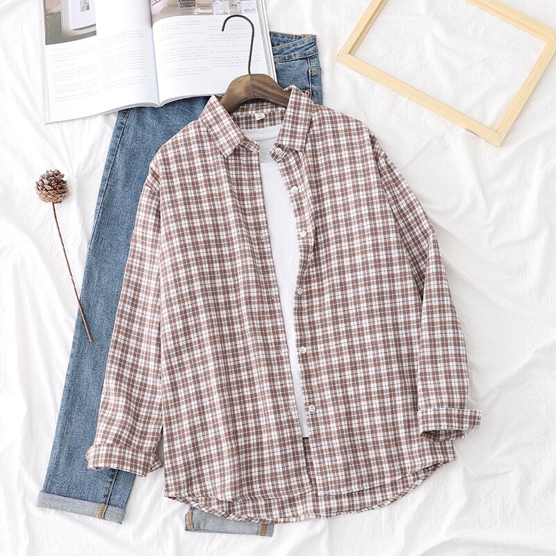 Hsa dam vintage rutig blus turn down krage dam lila skjorta chica kläder långärmad knapp kvinnliga blusas toppar