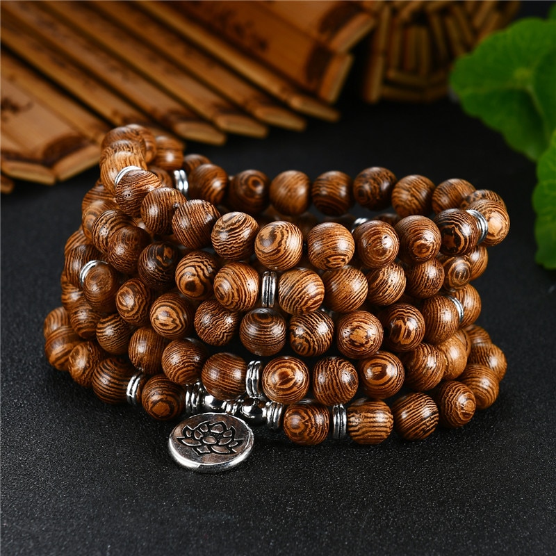 Wwlb prijs natuurlijke sandelhout mannen om lotus sieraden gebed pulsera hombre houten kralen rozenkrans armband voor vrouwen