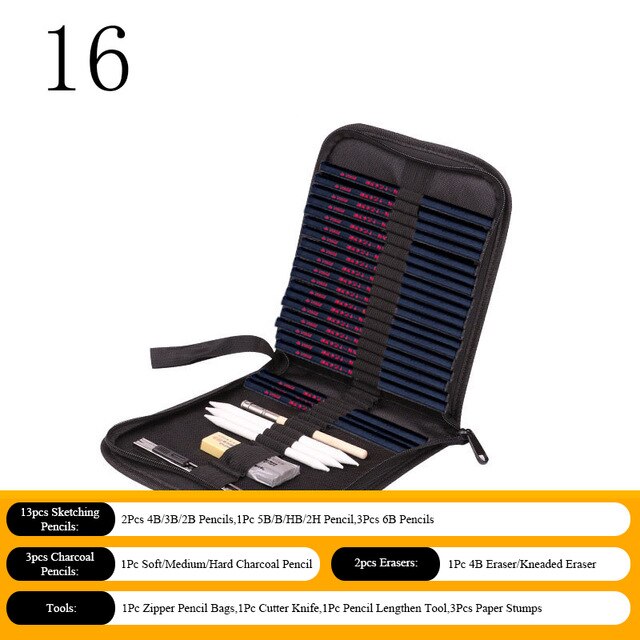 Sketch Pencil Set Sketching Drawing Kit Wood Pencil Bags Students Drawing Art Supplies Office Stationery: 16