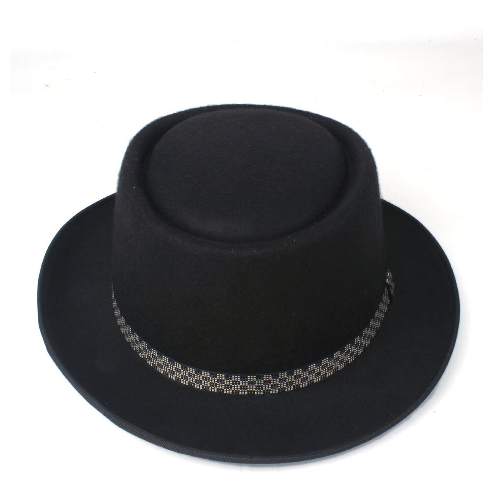 Men's Women's Pork Pie Hat Wool Flat Fedora Hat Pop Jazz Church Hat Size 58CM