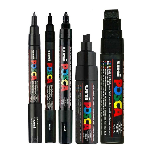 5 stk / sæt malet blandet tuschpenne sort farve 5 posca markører i forskellige størrelser pc -1m/3m/5m/8k/17k 1 markør / størrelse: Default Title