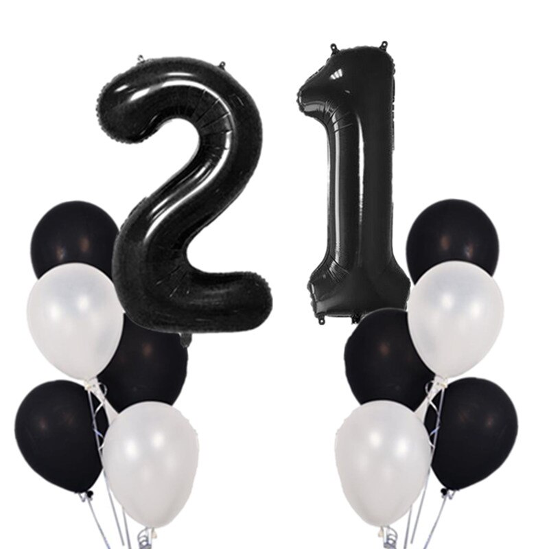 12 stks/partij 40inch Zwart Nummer 30 Digit Ballonnen Folie Helium Ballon 30th Jaar Oud Verjaardag Party Opblaasbare 10" latex Globos