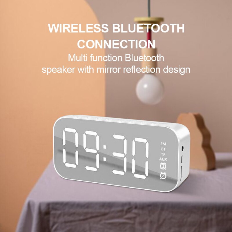alarm clock Wireless bluetooth speaker Music Player with LED Time Display Clock Alarm TF TM Tempeture rechargeable battery