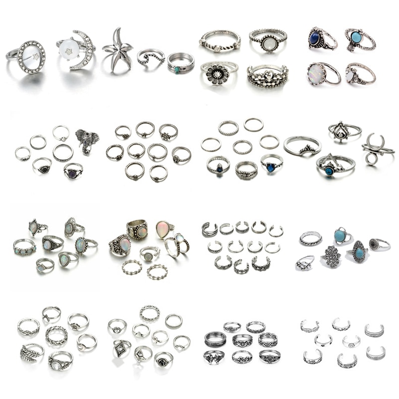 Tocona Vintage or anneaux ensembles pour femmes croix coquille étoile de mer cristal clair pierre géométrique bague de mariage bijoux