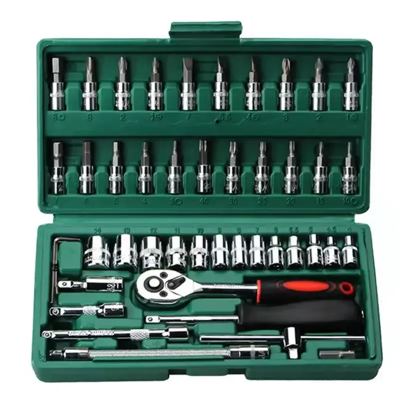Kit de herramientas de reparación de automóviles 46/53 unid/set juego de enchufes de 1/4 pulgadas herramienta de reparación de automóviles llave dinamométrica de trinquete Combo juego de herramientas de reparación de automóviles: Verde