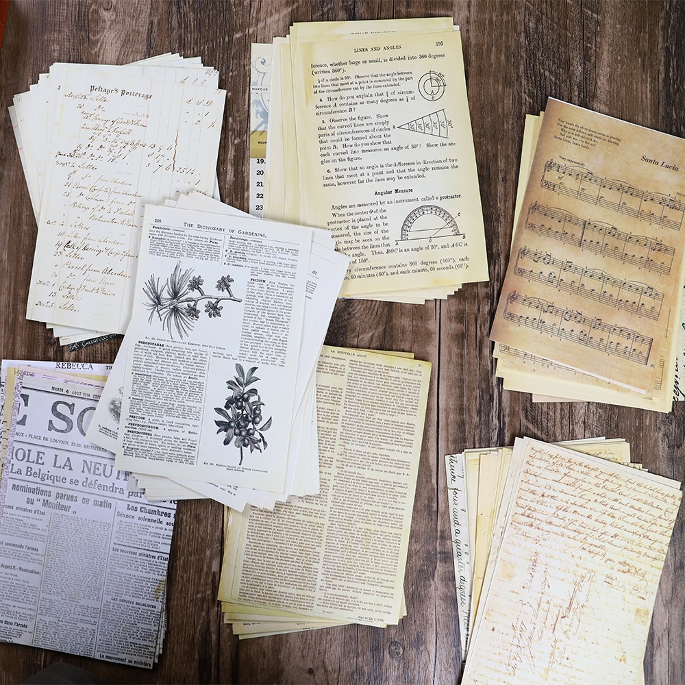 30 arkkia vintage vanha kirjan sivu materiaali paperi tee itse scrapbooking roskapäiväkirja pohja kollaasi kääre koristemateriaali paperi